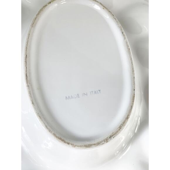 Vintage Italian Pottery Deviled Egg Trays White w/ Porcelain Vegetables on Ends - Picture 6 of 6